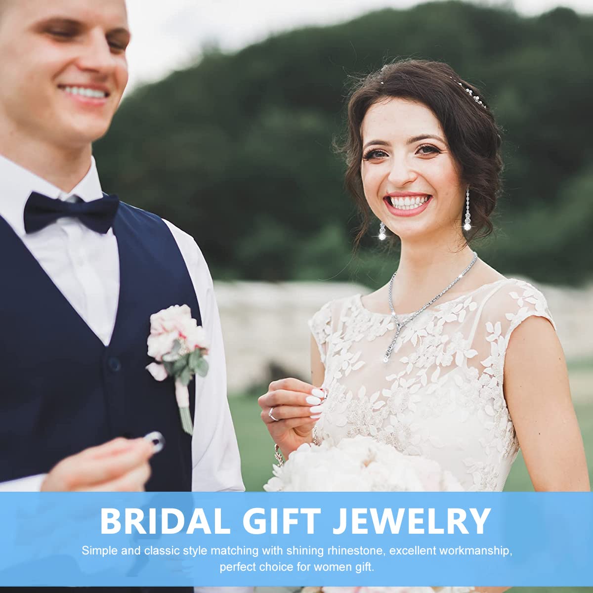 SANNIDHI Necklace Earrings Set Bridal Wedding Jewelry Sets Rhinestone Chain Necklace Prom Costume Jewelry Set for Women and Girls SANNIDHI Necklace Earrings Set Bridal Wedding Jewelry Sets Rhinestone Chain Necklace Prom Costume Jewelry Set for Women and Girls